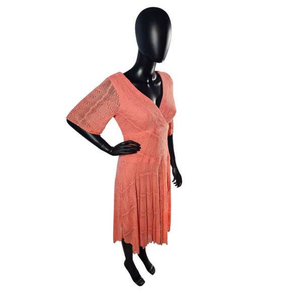 Coral Stretch Lace Bias Handkerchief Hem Casual Dress - NWT Rabbit Rabbit Rabbit - Picture 3 of 10